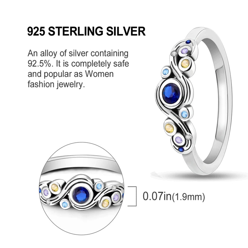 925 Sterling Silver Heart-Shaped Zircon Starmoon Ring for Women - Fine Engagement Wedding Jewelry Gift SER219