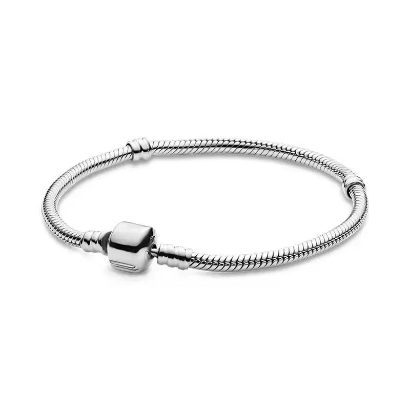 925 Sterling Silver Heart Lock Snake Bone Chain Bangle Women’s Classic Zircon Bracelet Fine Jewelry Party Gift