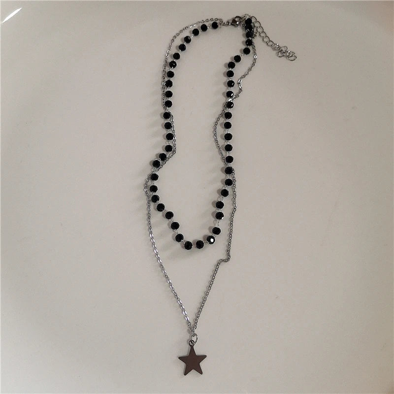 Kpop Goth Y2K Star Pendant Silver Chain Necklace for Unisex Grunge Emo Fashion