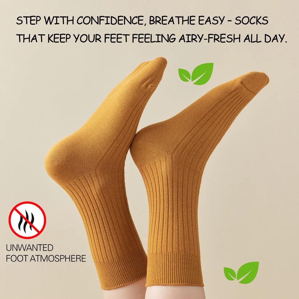 Women Seamless Anti Odor Cotton Mid Calf Socks Breathable