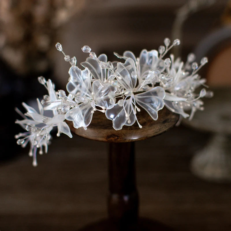 Crystal Blossom Bridal Hairband Handmade Wedding Headpiece for Women