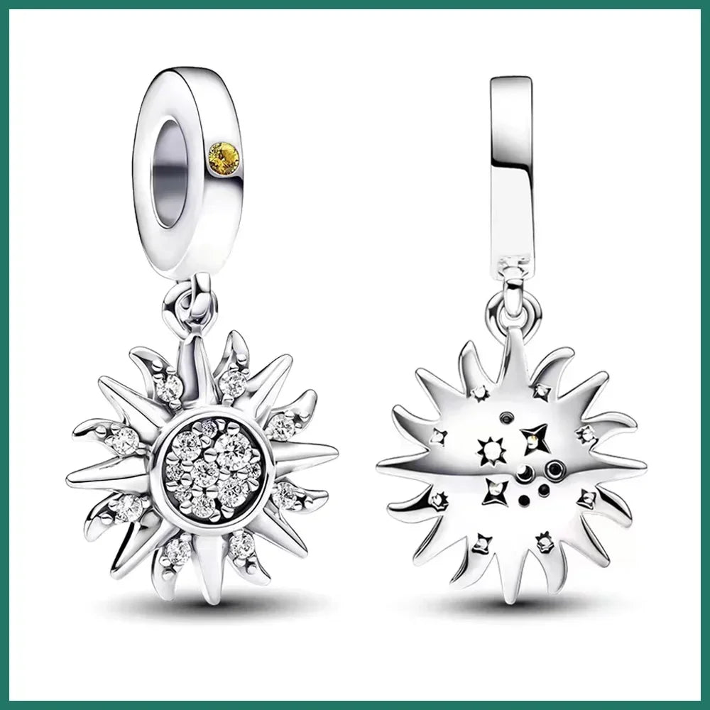 925 Sterling Silver Blue Star Gold Sun Pink Moon Zircon Beads Charms for DIY Jewelry Gifts