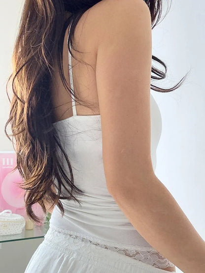 White Mesh Crop Top With Lace Floral See Through Camisole