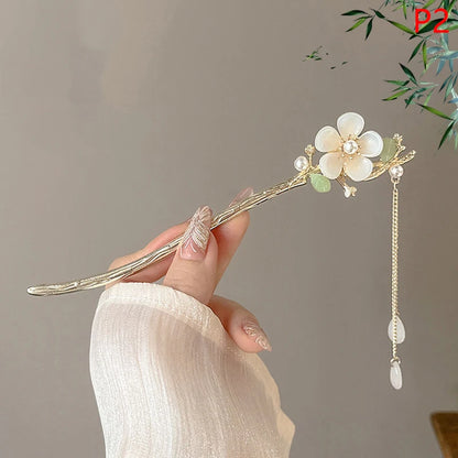 Elegant Chinese Tassel Hair Stick Floral Design Hairpin for Women