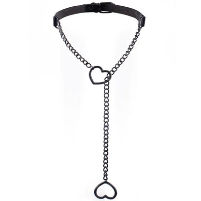 Heart Slip Chain Y Necklace Black Leather Choker for Women