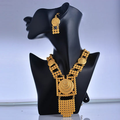 Dubai Gold Color African Jewelry Set for Women and Girls - Elegant Arabic Indian Wedding Necklace and Earrings