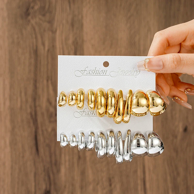 10 Piece Irregular Shaped Lightweight Women's Earring Set C Shaped and Teardrop Perfect for Daily Wear and Parties