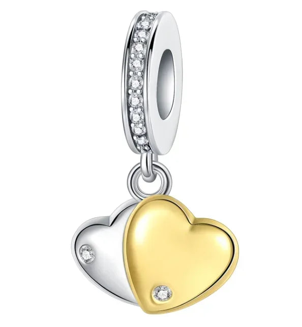 Sparkling Birthstone Heart Charm 925 Sterling Silver Pendant Bead for Mom DIY Jewelry Gift