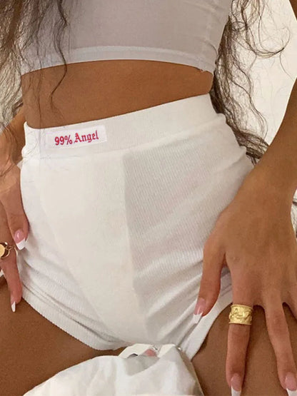 Summer White Letter Embroidered Biker Shorts Women Casual