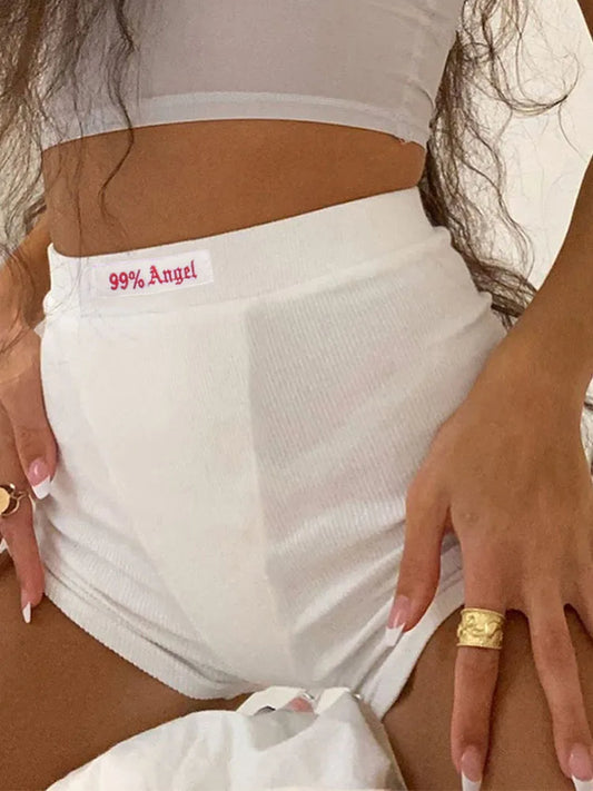 Summer White Letter Embroidered Biker Shorts Women Casual