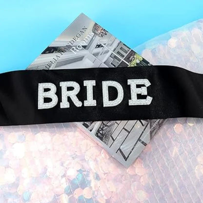 Bride To Be Sash and Black Veil Set for Bachelorette Party and Bridal Shower Essentials