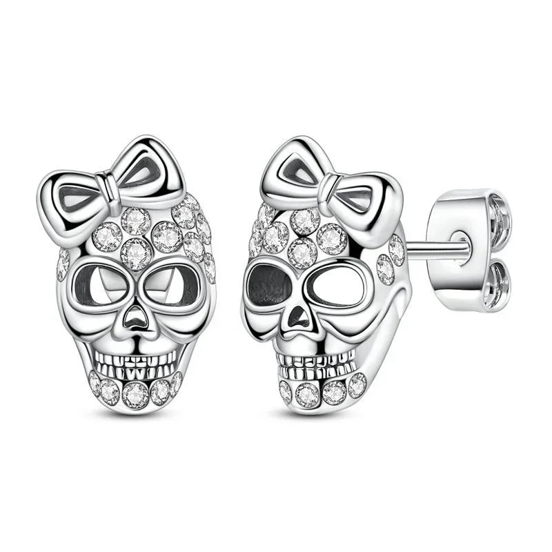 925 Sterling Silver Skull Pumpkin Cross Hoop Earrings Sparkling Zircon Glamorous Women Jewelry