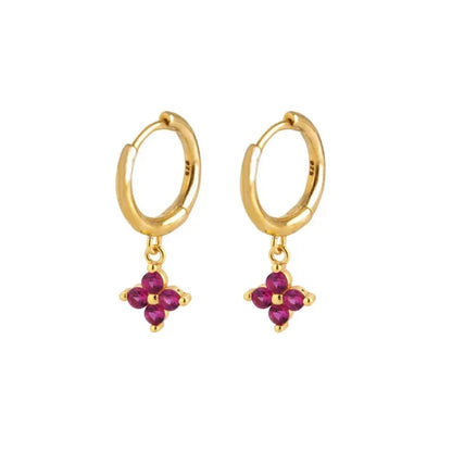 Rose Red Zircon Hoop Earrings for Women Minimalist Dangle Party Jewelry Trend 2025
