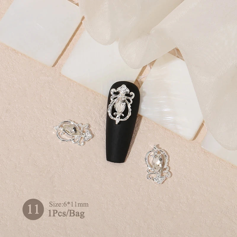 Elegant Gold Silver Metal Bowknot Nail Charm 3D Rhinestone Decor for DIY Manicure Art