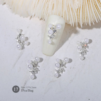 Elegant Gold Silver Metal Bowknot Nail Charm 3D Rhinestone Decor for DIY Manicure Art