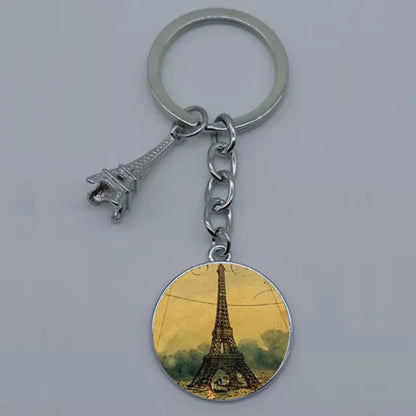 Paris Eiffel Tower Glass Pendant Keychain for Women with Artistic Design
