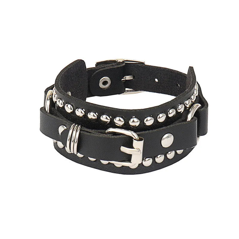 Gothic Punk Cat Heart Leather Bracelet For Women And Men