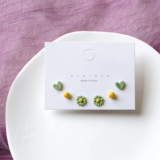 Mixed Color Ceramic Stud Earrings Set for Women Featuring Flower Star Airplane and Planet Designs