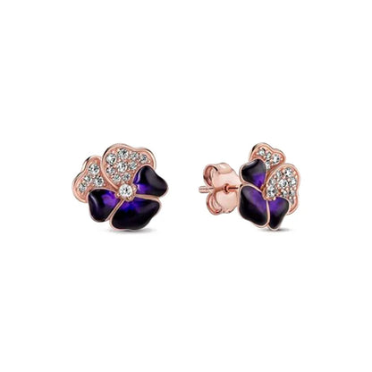 Spring Blue Flower Stud Earrings 925 Sterling Silver Zircon Jewelry for Women P1053