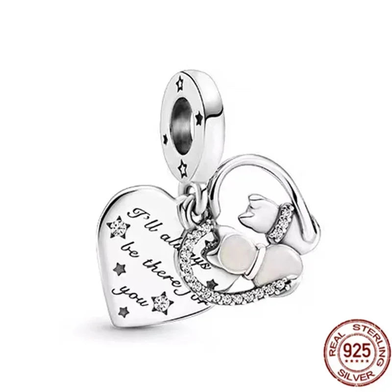 Original 925 Sterling Silver Linked Sister Hearts Openable Heart Locket Dangle Charm Beads for Necklace and Bracelet Jewelry