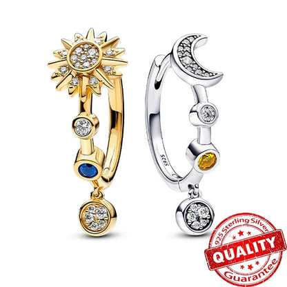 925 Sterling Silver Luxury Heart Sun Moon Stud Earrings Bow Butterfly Crab Clip Set for Women Party Jewelry Gifts
