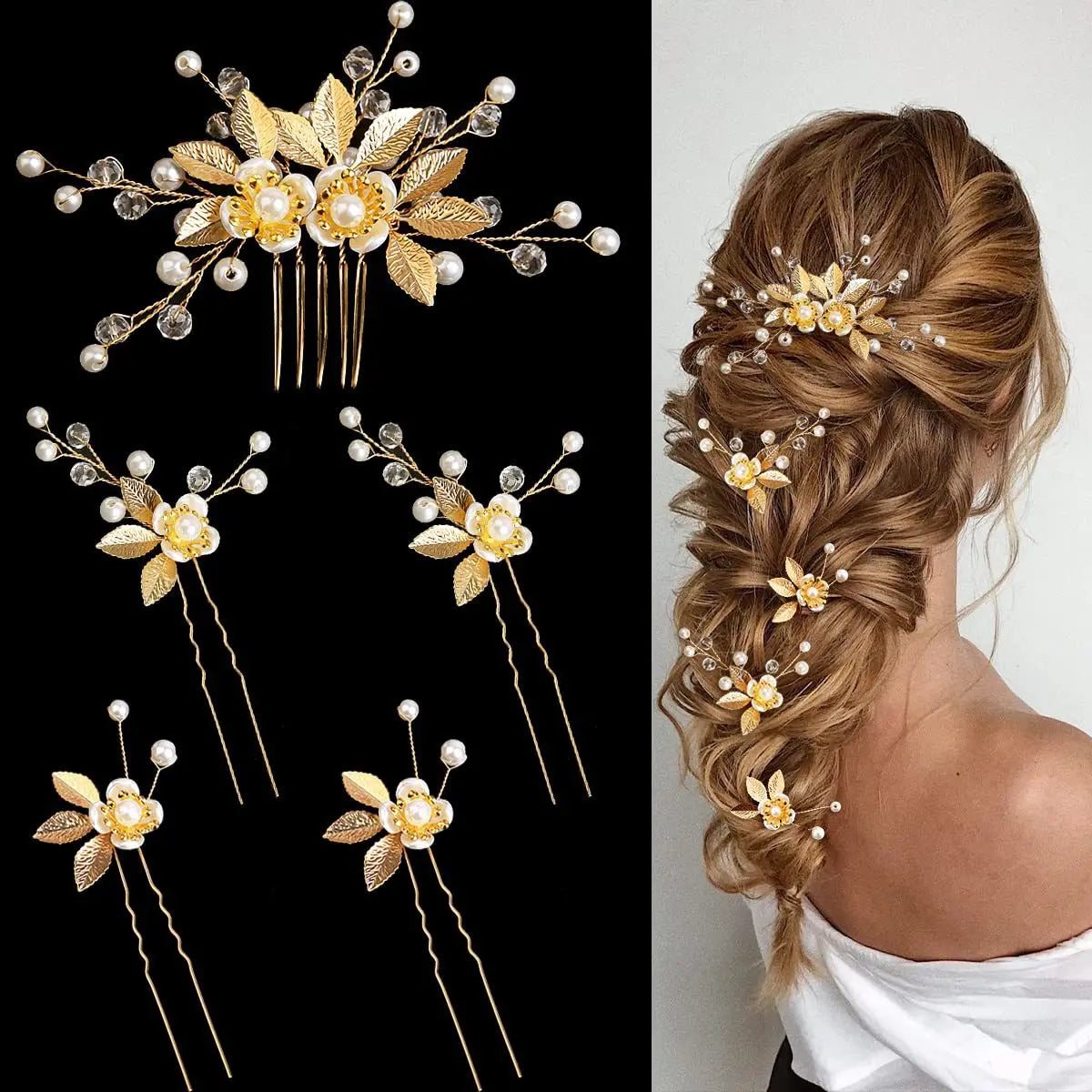 Elegant Pearl Flower Wedding Hairpin Comb Set for Brides