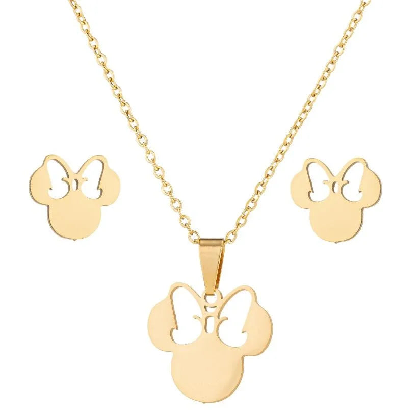 Elegant Stainless Steel Animal Necklace for Women - Rabbit Charm and Paw Print Design