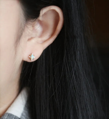 Vintage 925 Sterling Silver Opal Stud Earrings for Women Birthday Party Gift