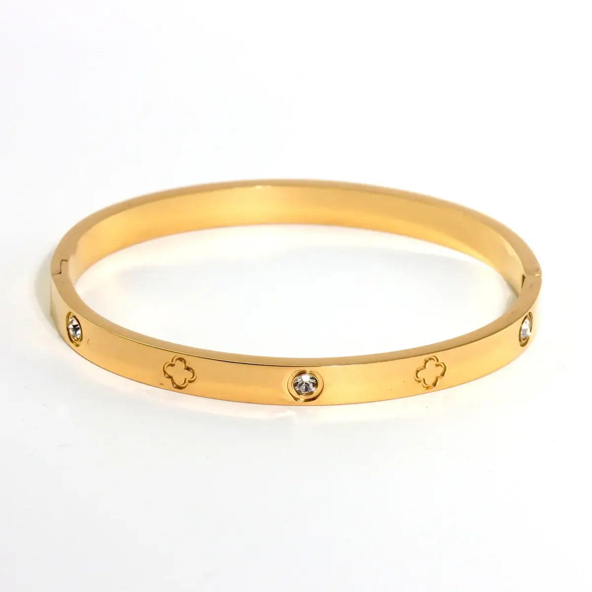 New Waterproof Cubic Zirconia Heart Flower Bangles Jewelry for Women BR8381-Gold CHINA