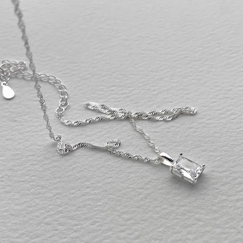 Ventfille 925 Sterling Silver Zircon Necklace Elegant Korean Geometry Design
