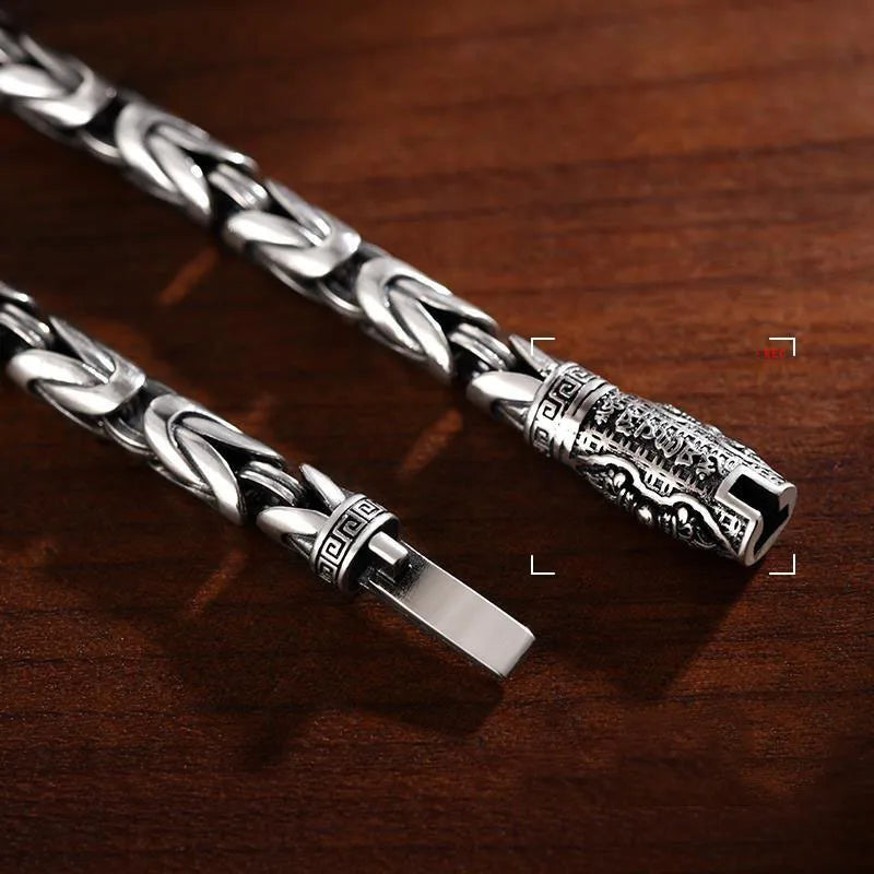 Vintage S925 Silver Handmade Bracelet for Men and Women Stylish Hip Hop Thai Jewelry