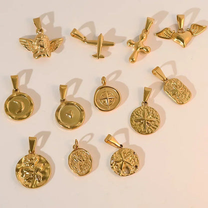 RHYSONG Tarnish Free Gold Plated Angel Cross Heart Pendant for Women Jewelry Making