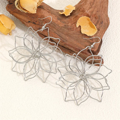 XIALUOKE Exquisite Metal Flower Dangle Earrings For Women Elegant Party Jewelry Gift
