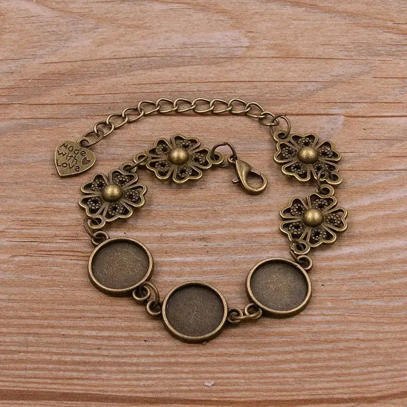 1Pc Metal Zinc Alloy Round Bracelet Findings in 2 Colors and 15 Styles 7-Antique bronze 12mm