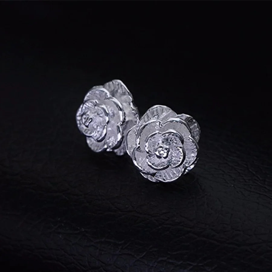 925 Sterling Silver Rose Flower Stud Earrings for Women Fashion Wedding Jewelry