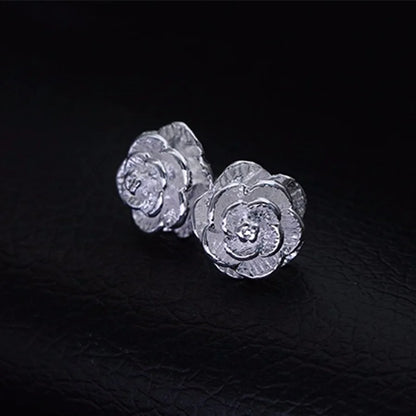 925 Sterling Silver Rose Flower Stud Earrings for Women Fashion Wedding Jewelry