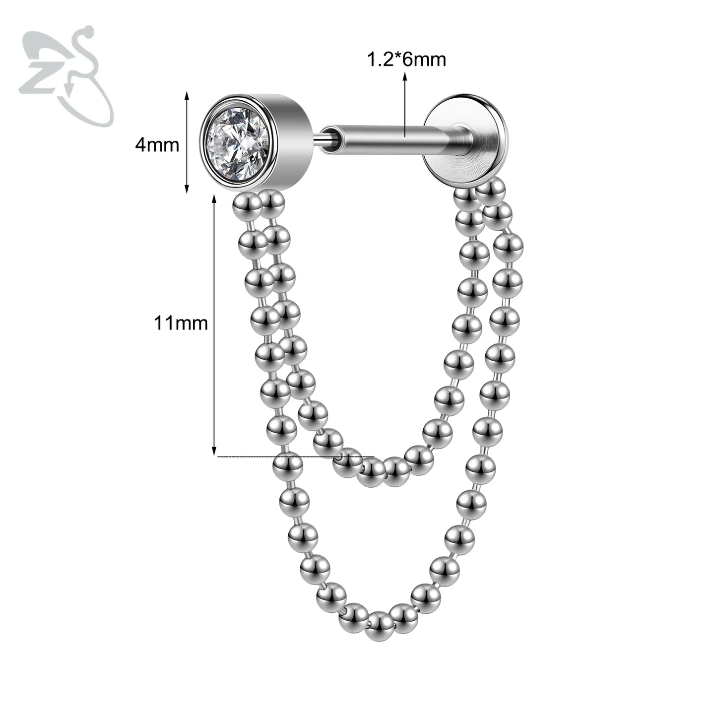 ZS 16G Stainless Steel Stud Earrings for Women and Girls with CZ Crystal Tassel Drop Design