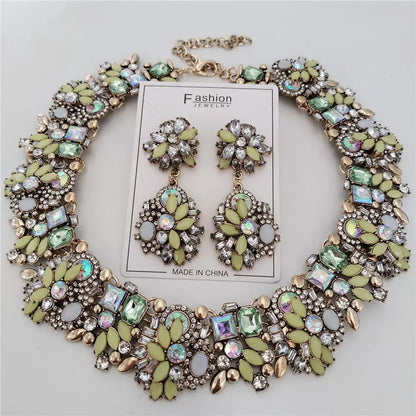 Indian Ethnic Crystal Rhinestone Necklace Earrings Set for Bridal 2024 Jelly Green Sets