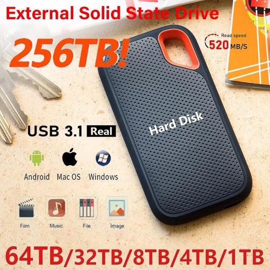 AEVYVKV Portable External SSD 1TB 2TB High Speed USB 3.1 Type-C Hard Drive for PC Mac Xbox Phone