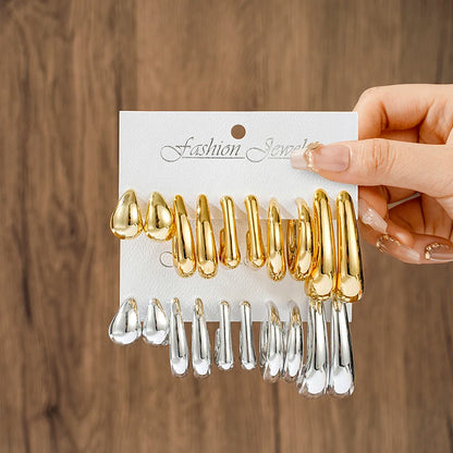 10 Piece Irregular Shaped Lightweight Women's Earring Set C Shaped and Teardrop Perfect for Daily Wear and Parties