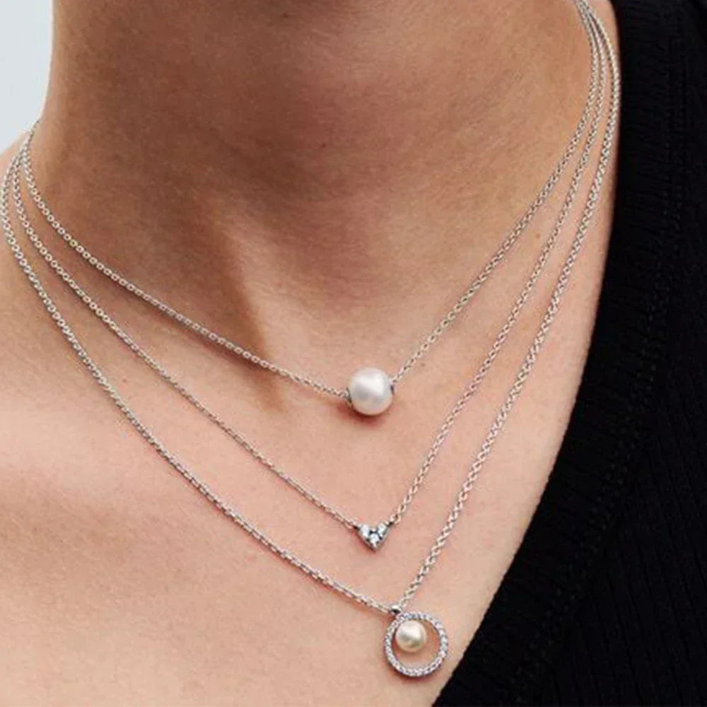 Sterling Silver 925 Jewelry Set with Freshwater Pearls and Zircon Stones