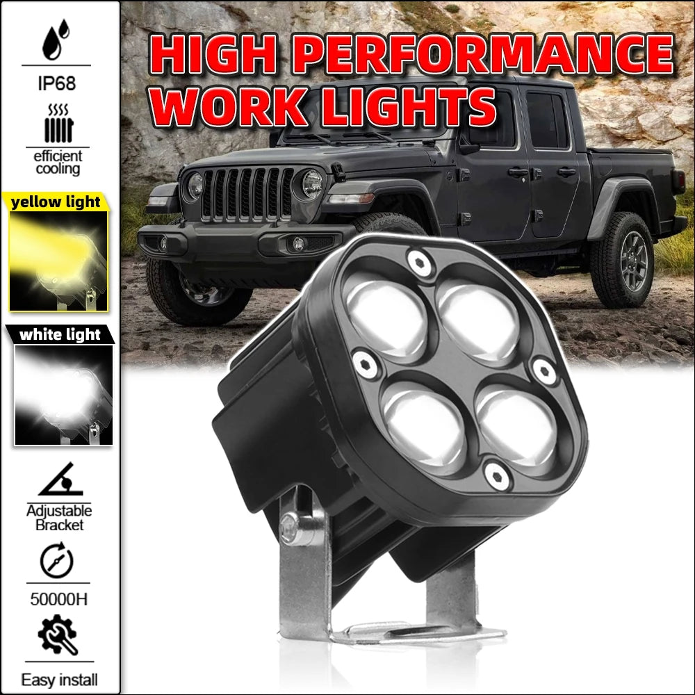 40W 3 Inch Square Universal LED Work Light Bar Fog Lights for Motorcycle and Off-Road Use IP68 Waterproof