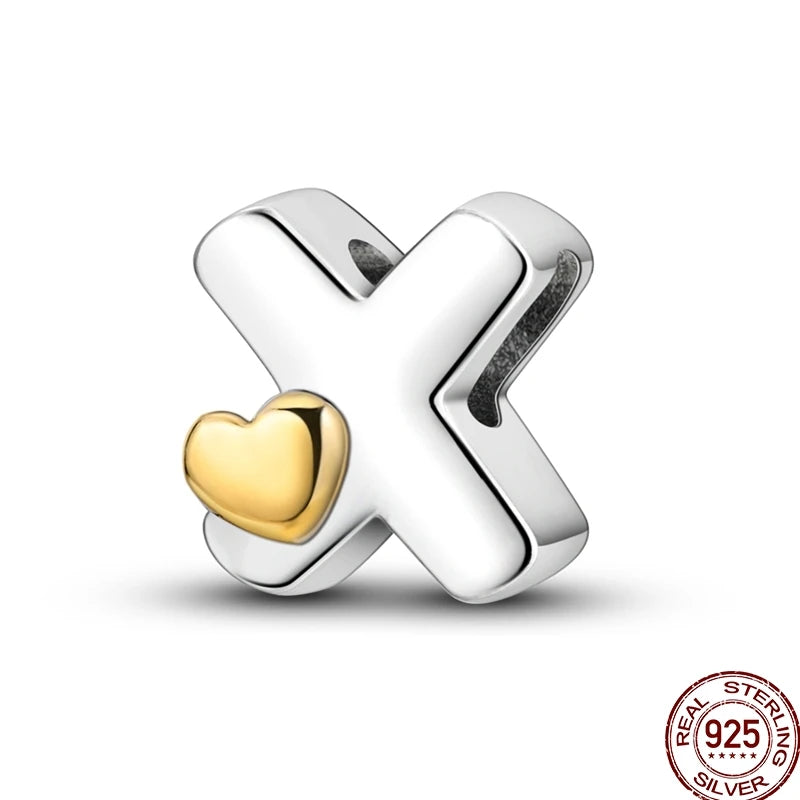 925 Sterling Silver Alphabet Charm Bracelet Gold Heart