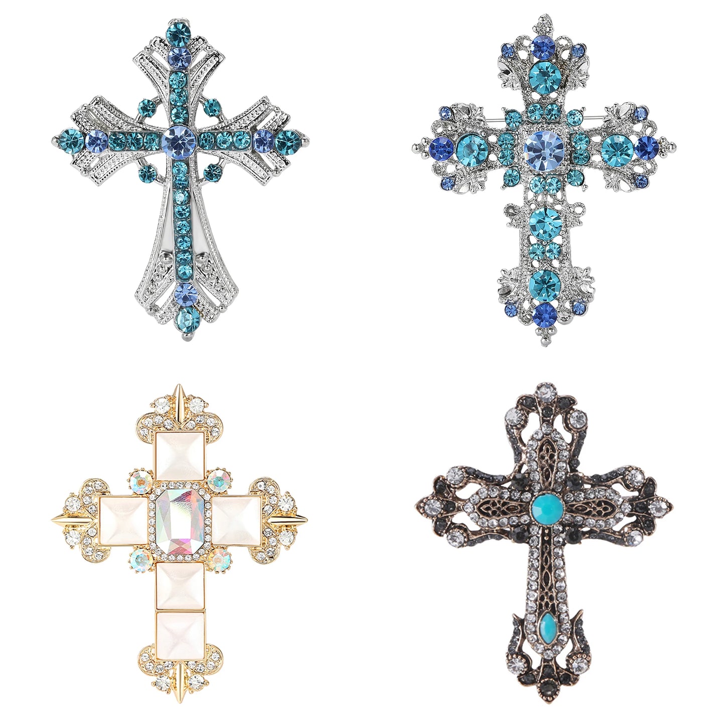 Rhinestone Cross Brooches for Women Stylish Floral Pins Perfect for Parties and Gifts