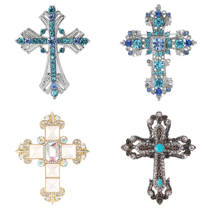 Rhinestone Cross Brooches for Women Stylish Floral Pins Perfect for Parties and Gifts