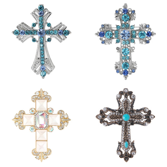 Rhinestone Cross Brooches for Women Stylish Floral Pins Perfect for Parties and Gifts