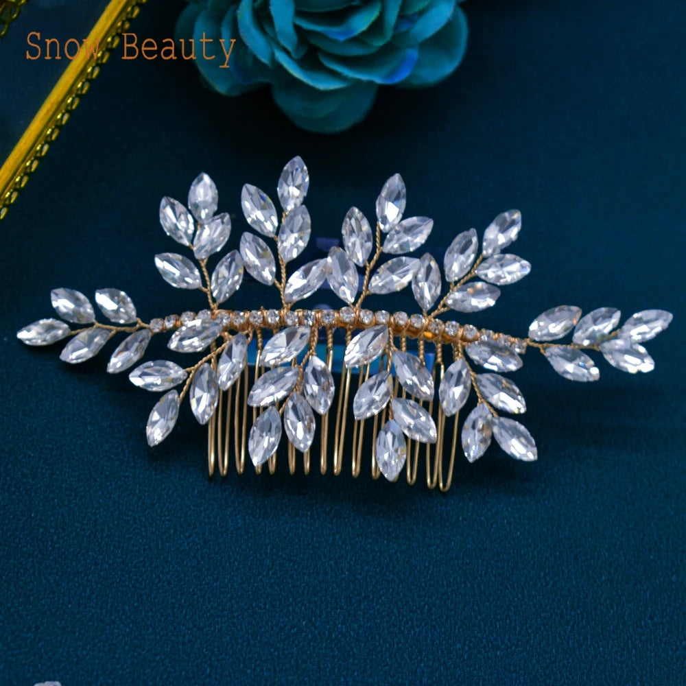 Elegant Crystal Bridal Hair Comb Silver Gold Wedding Headpiece for Women