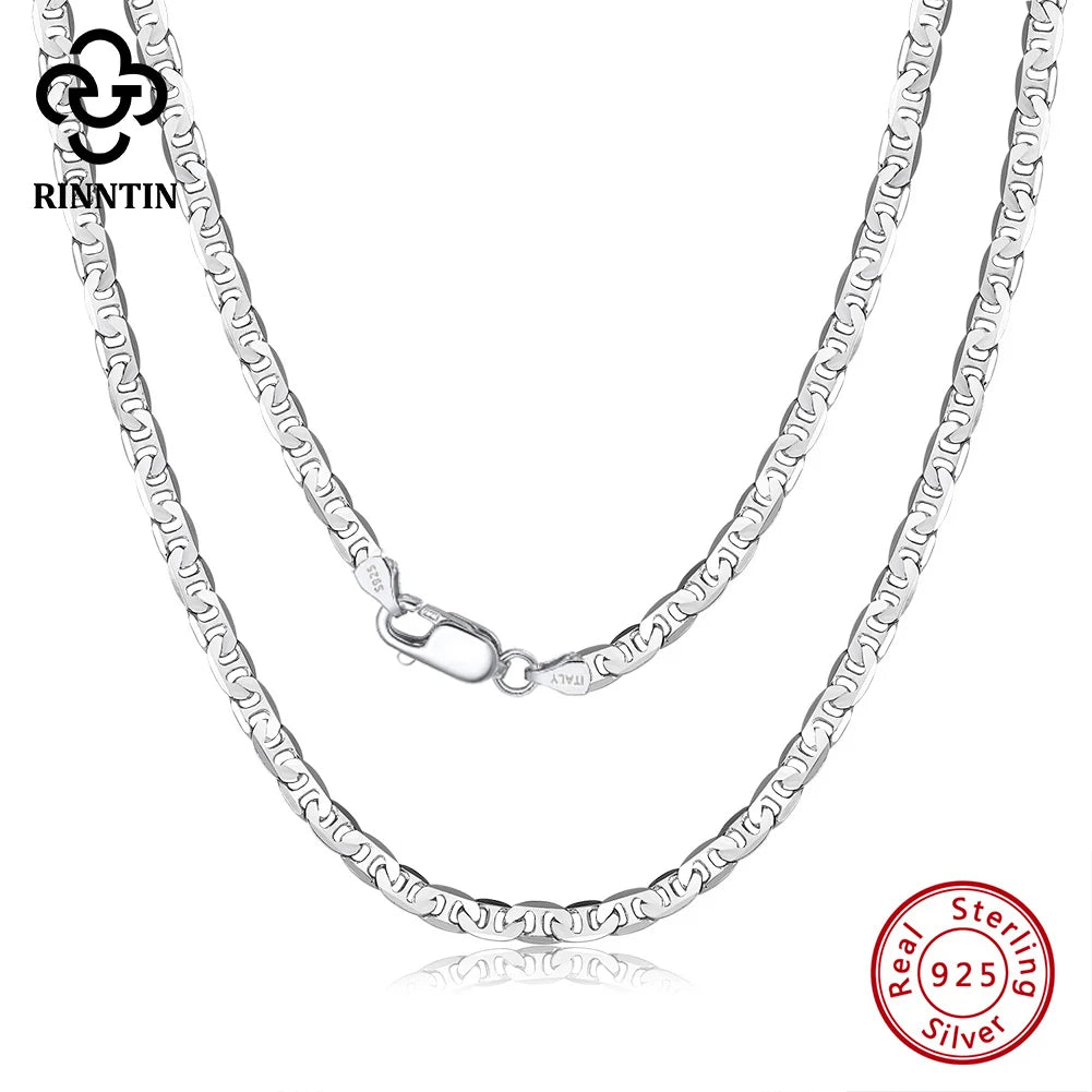 Rinntin 925 Sterling Silver Flat Mariner Chain Necklace Stylish Versatile Unisex Jewelry