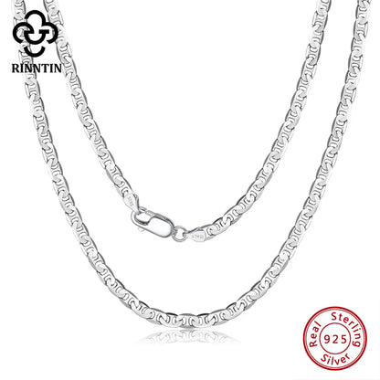 Rinntin 925 Sterling Silver Flat Mariner Chain Necklace Stylish Versatile Unisex Jewelry