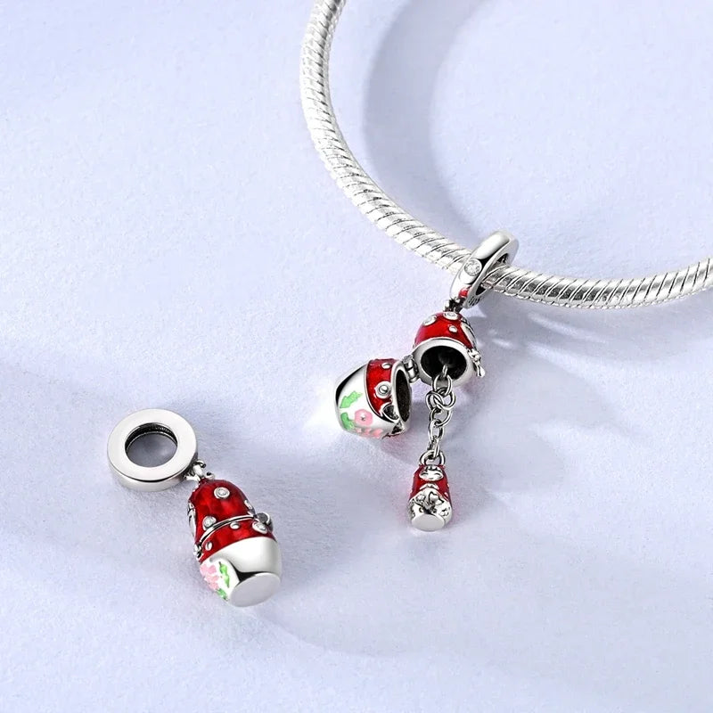 Sterling Silver Cat and Flower Heart Charm for DIY Bracelet Jewelry KTC1676